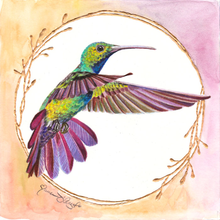 hummingbird - amethyst and gold