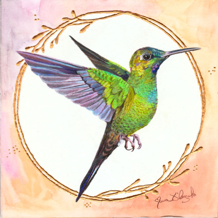 hummingbird - emerald and gold